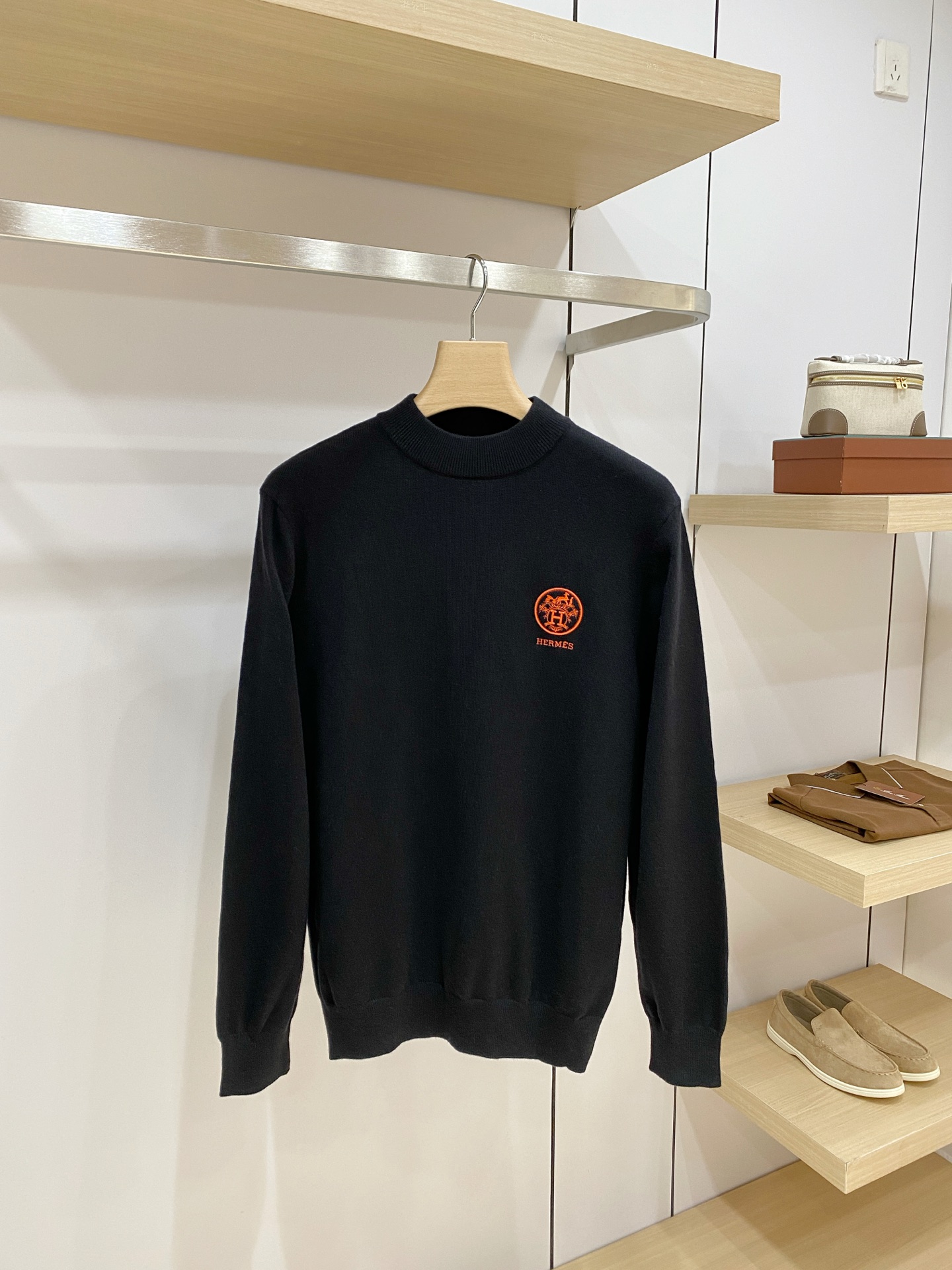 Hermes Black Logo Crew Neck Sweater