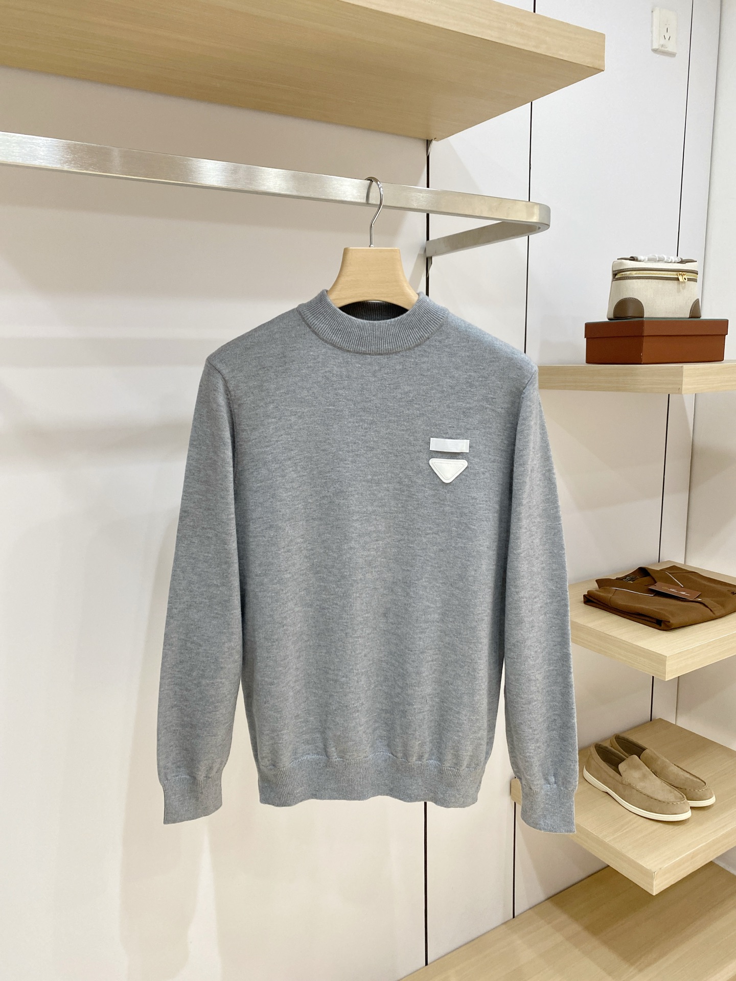 Prada Gray Logo Crewneck Sweater
