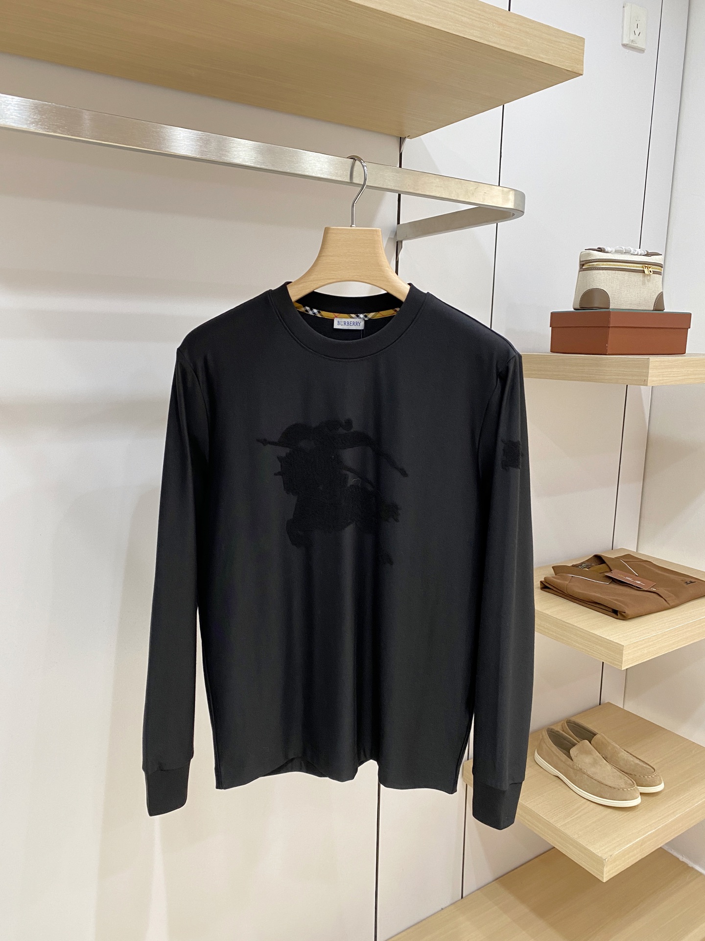 Burberry Black Tonal Logo Long Sleeve Top