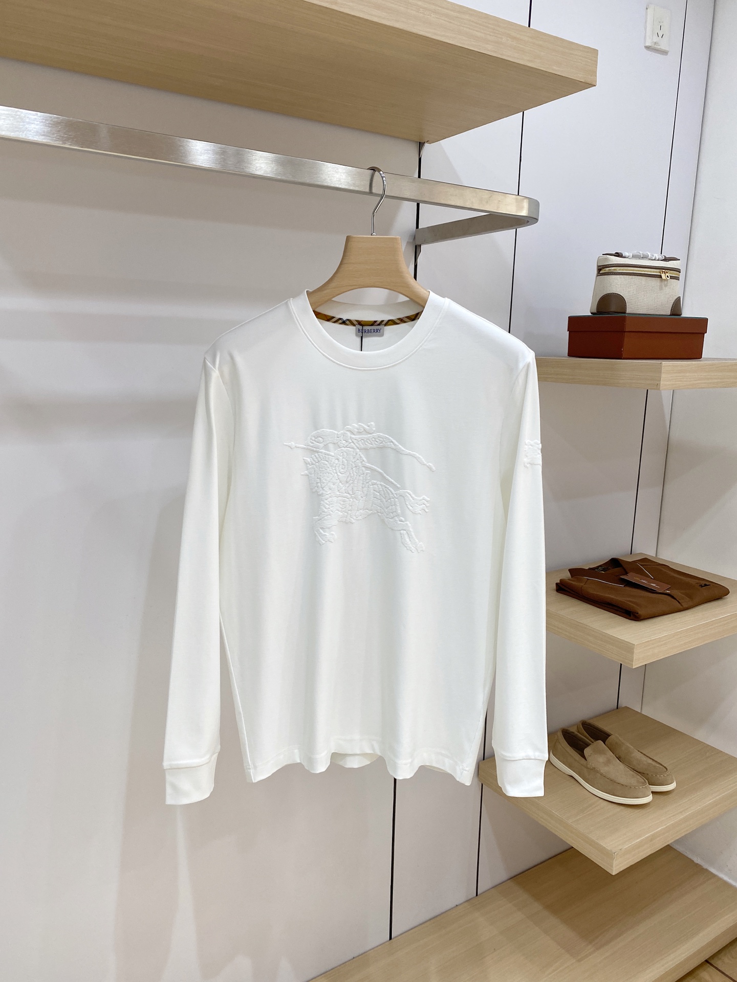 Burberry White Tonal Logo Long Sleeve Top