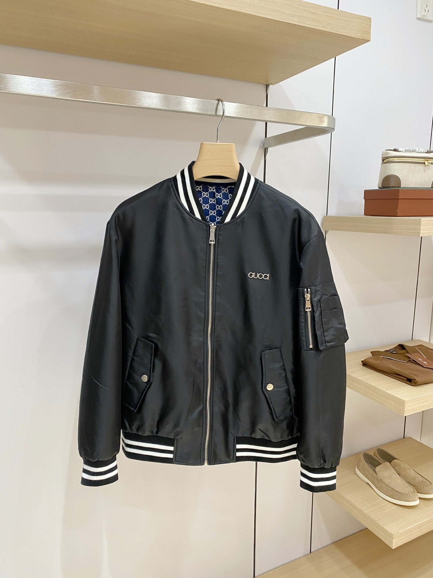 Gucci Black Striped Trim Bomber Jacket