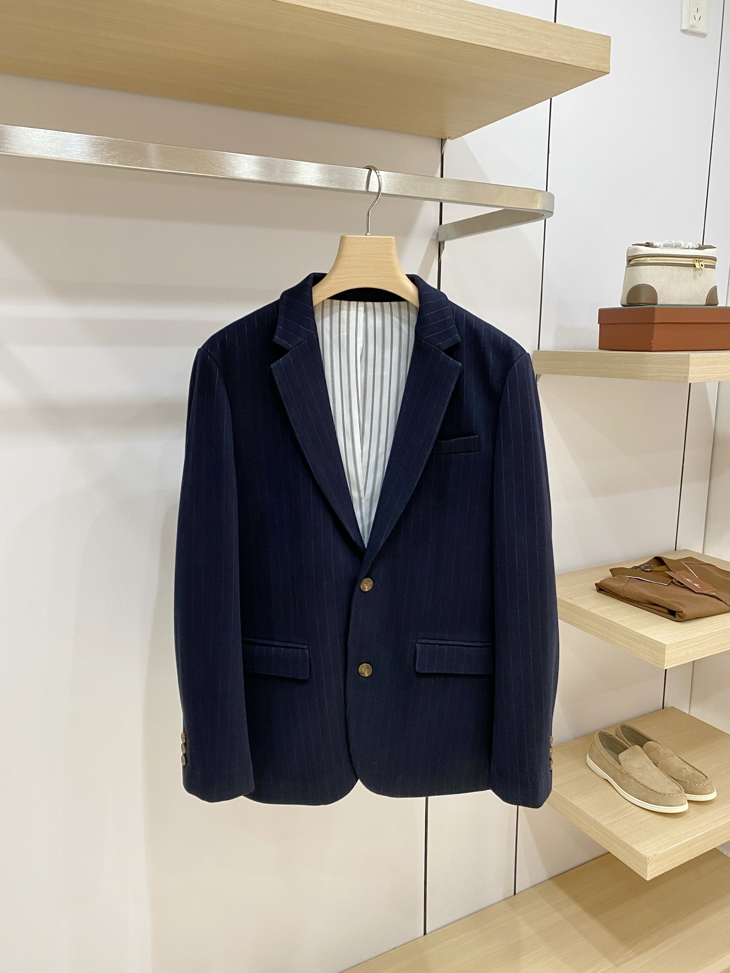 Brunello Cucinelli Navy Pinstripe Blazer