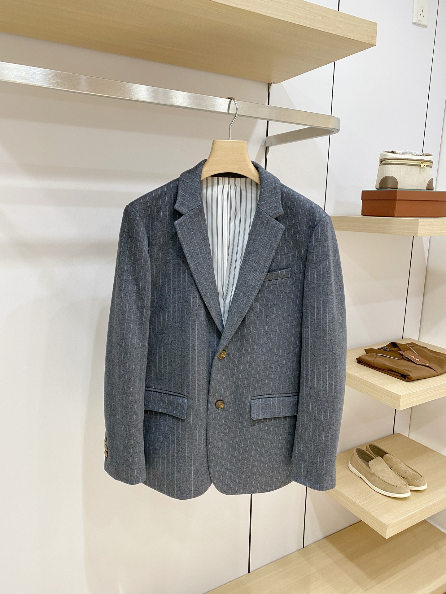 Brunello Cucinelli Gray Pinstripe Blazer
