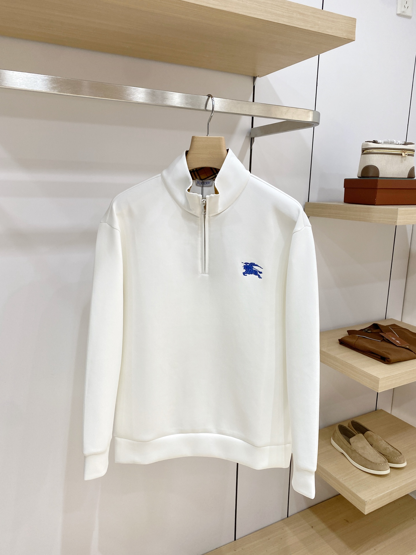 Burberry White Logo Half Zip Sweatshirt