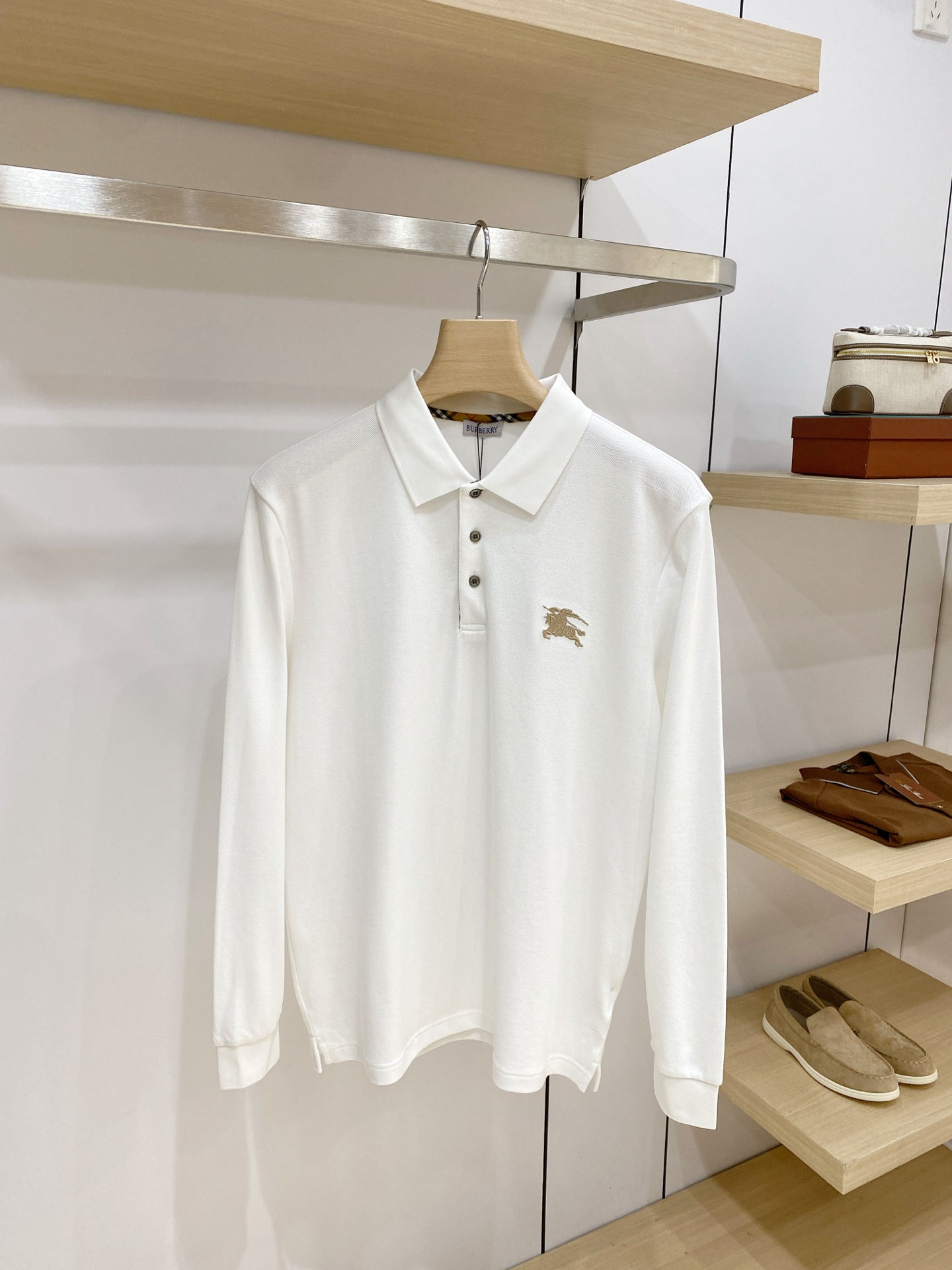 Burberry White Long Sleeve Polo Shirt