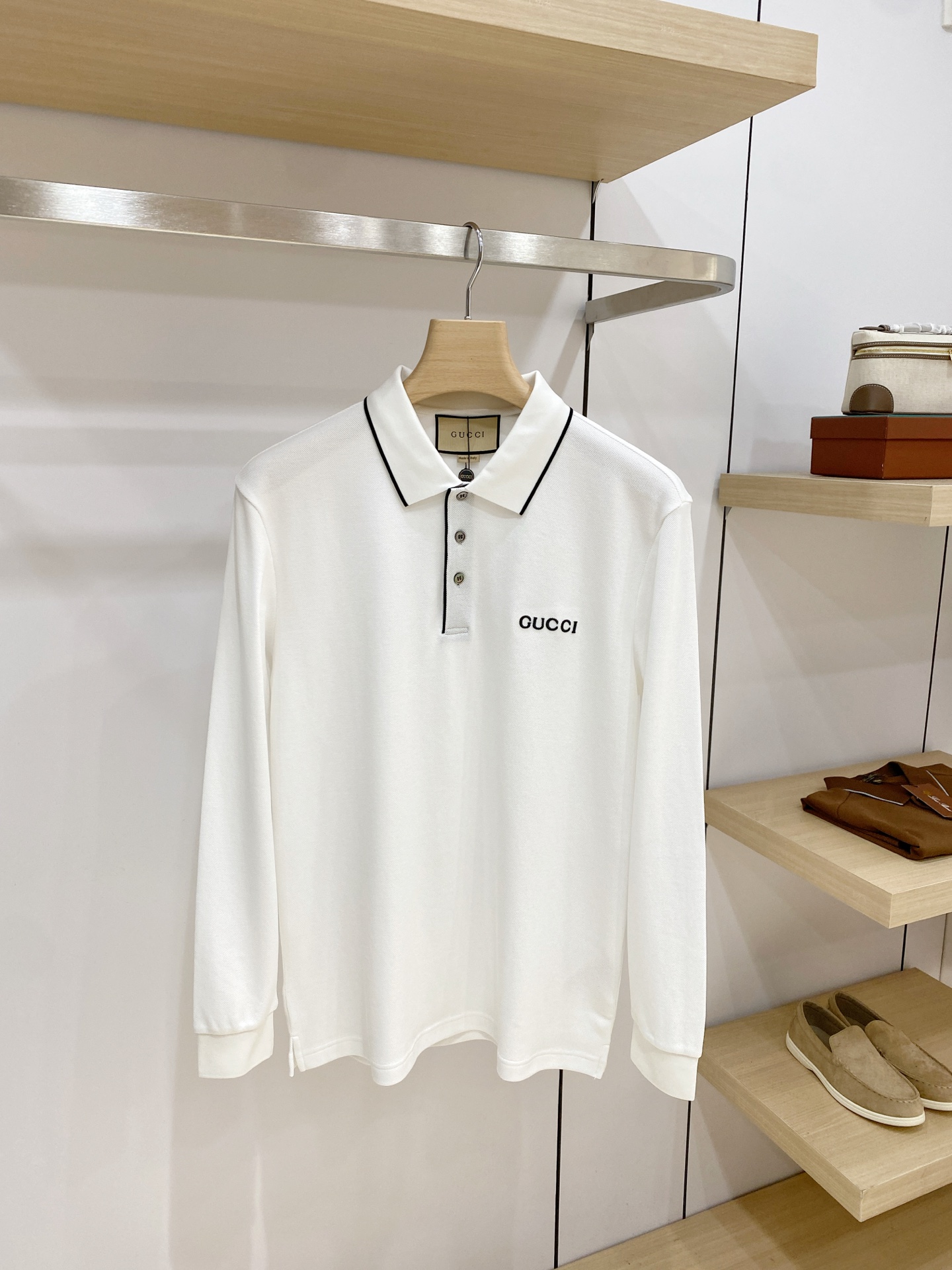 Gucci White Long Sleeve Polo Shirt