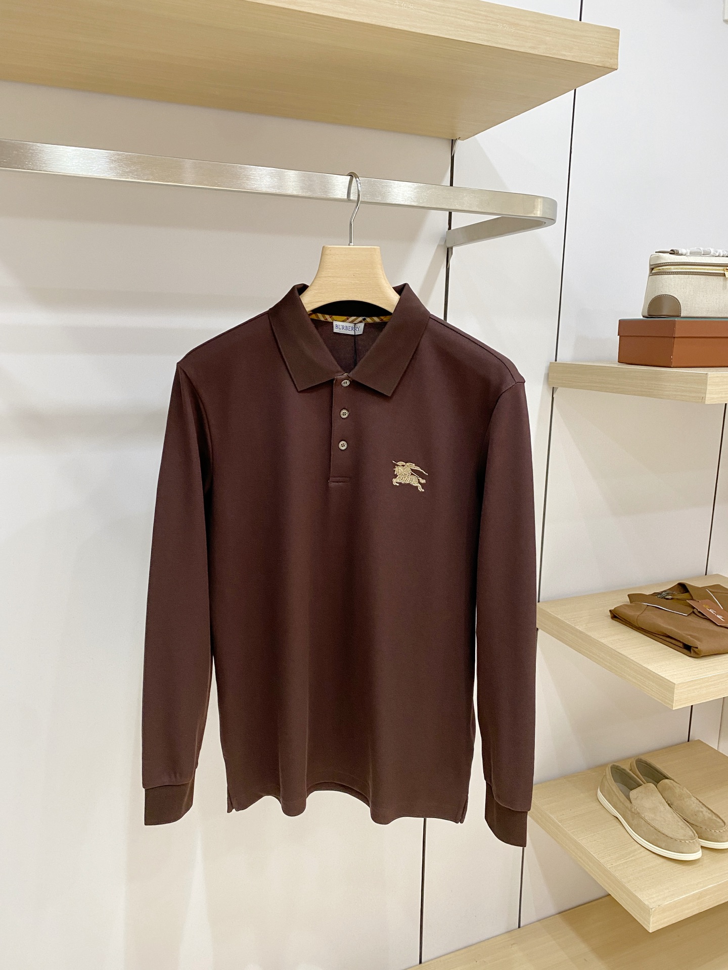 Burberry Brown Long Sleeve Polo Shirt