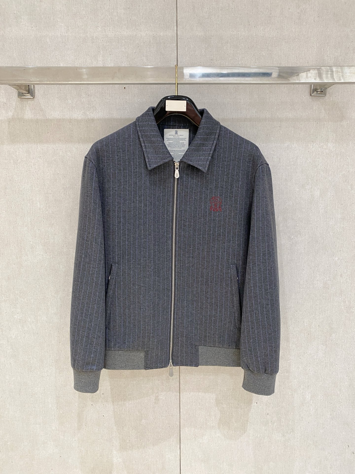 Brunello Cucinelli Gray Collared Zip Cardigan