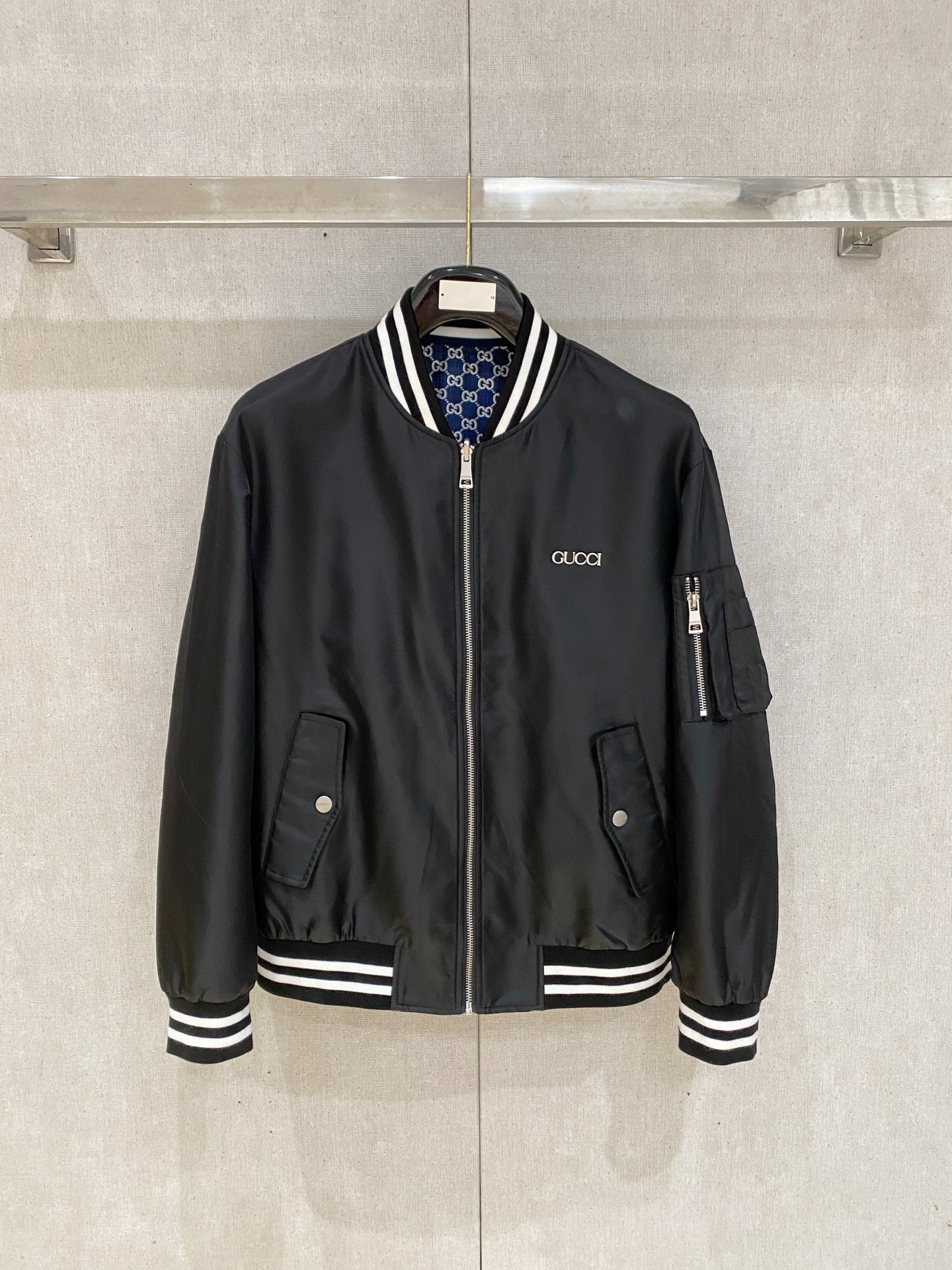 Gucci Black Striped Trim Bomber Jacket