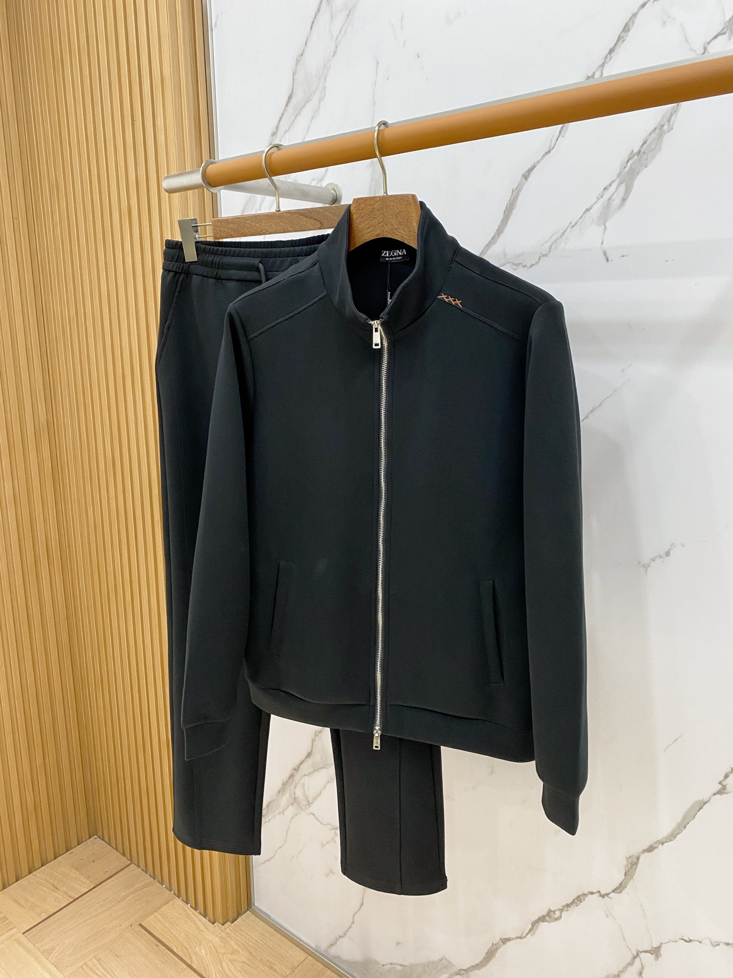 Zegna Black Zip Jacket and Pants Set