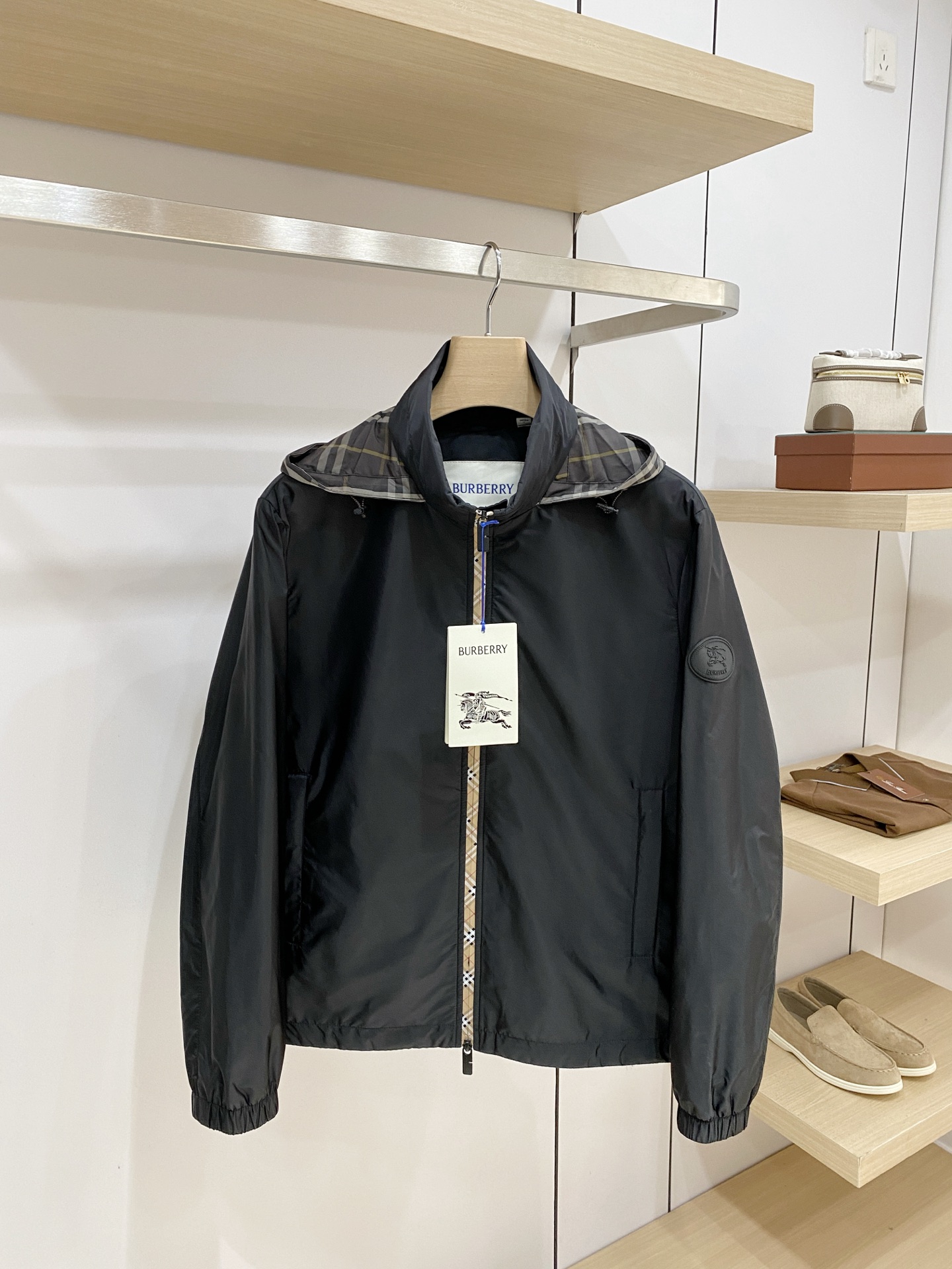 Burberry Black Emblem Hooded Zip Jacket