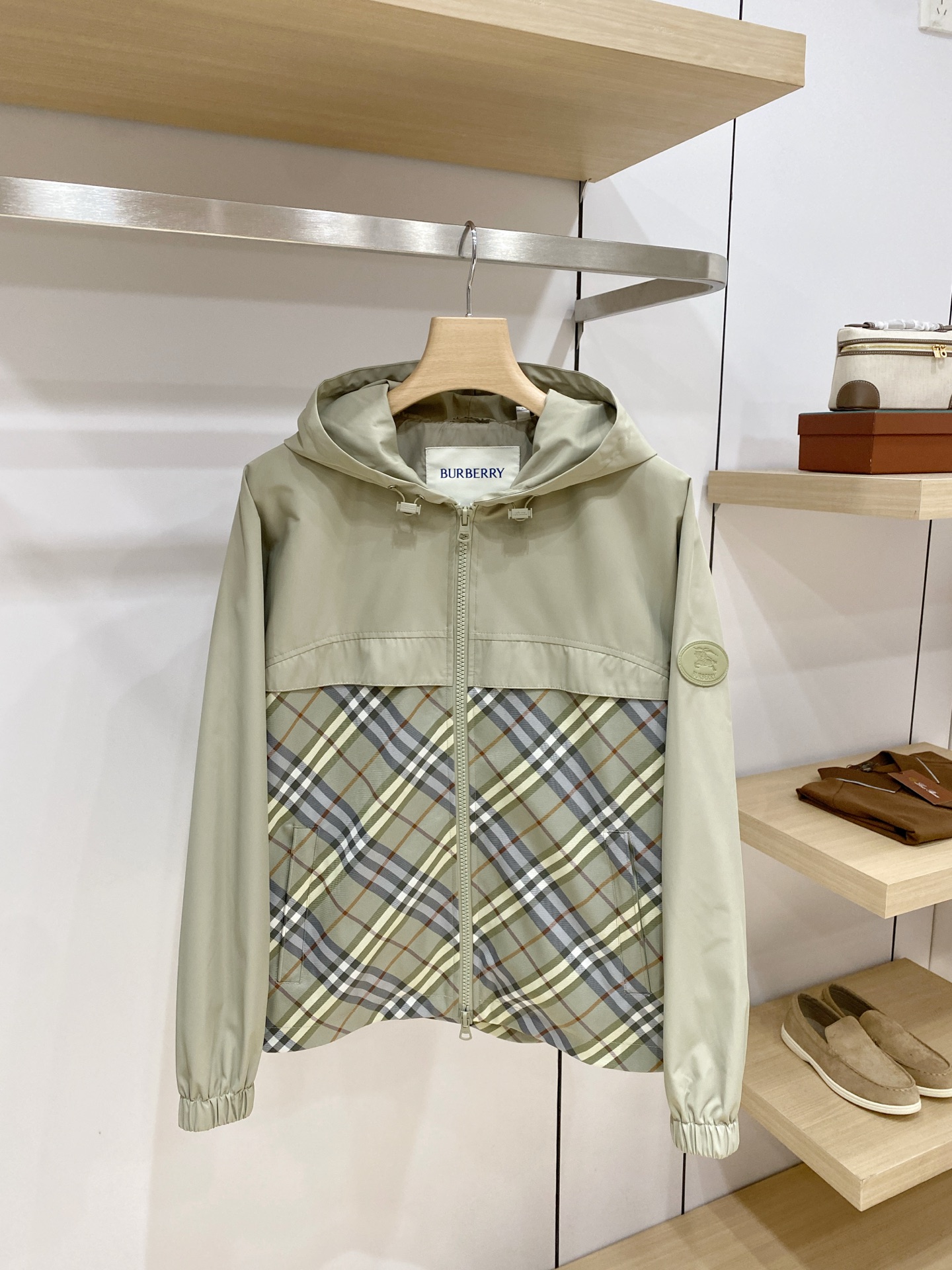 Burberry Check Panel Hooded Jacket