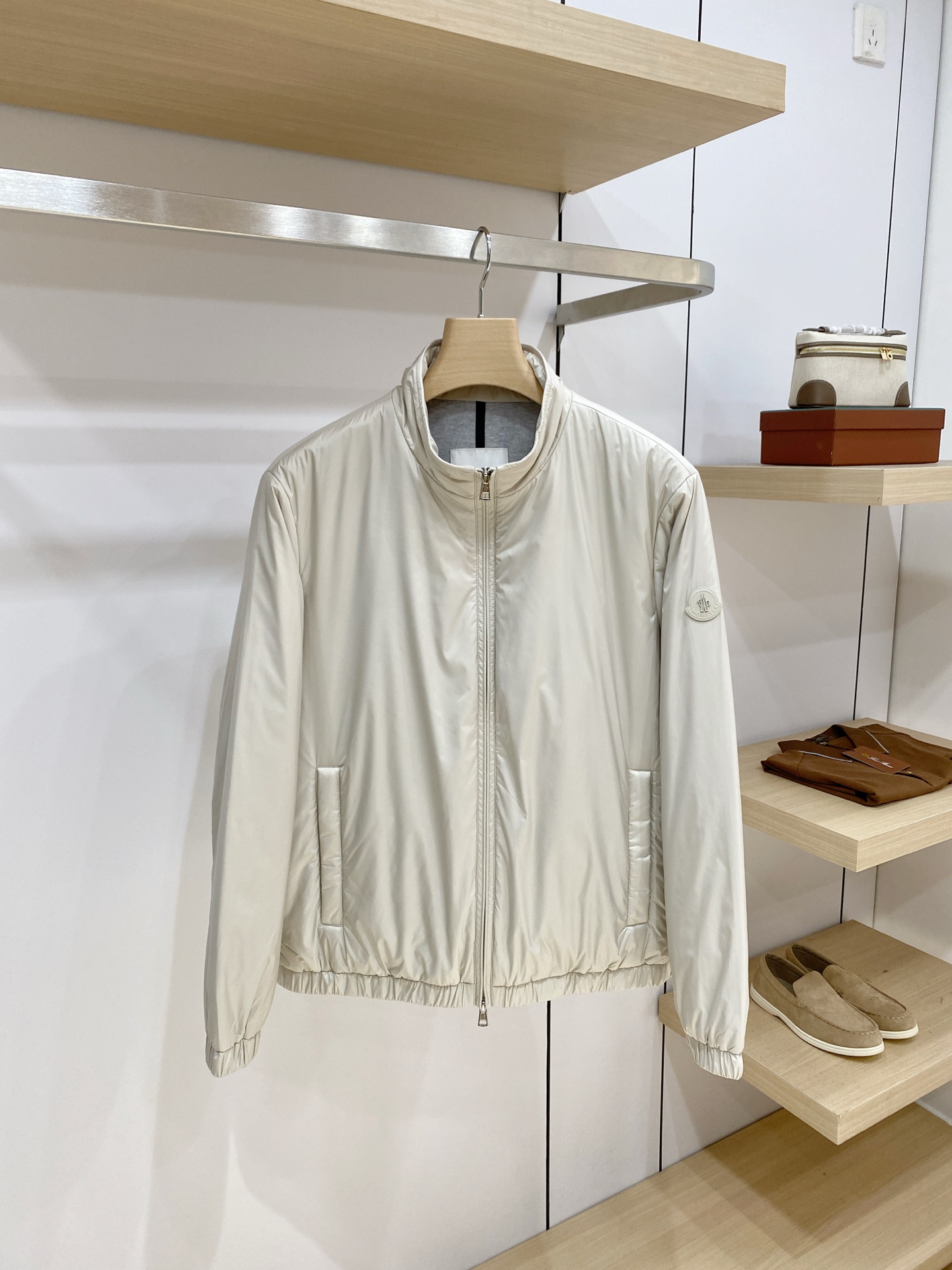 Moncler White Stand Collar Zip Jacket