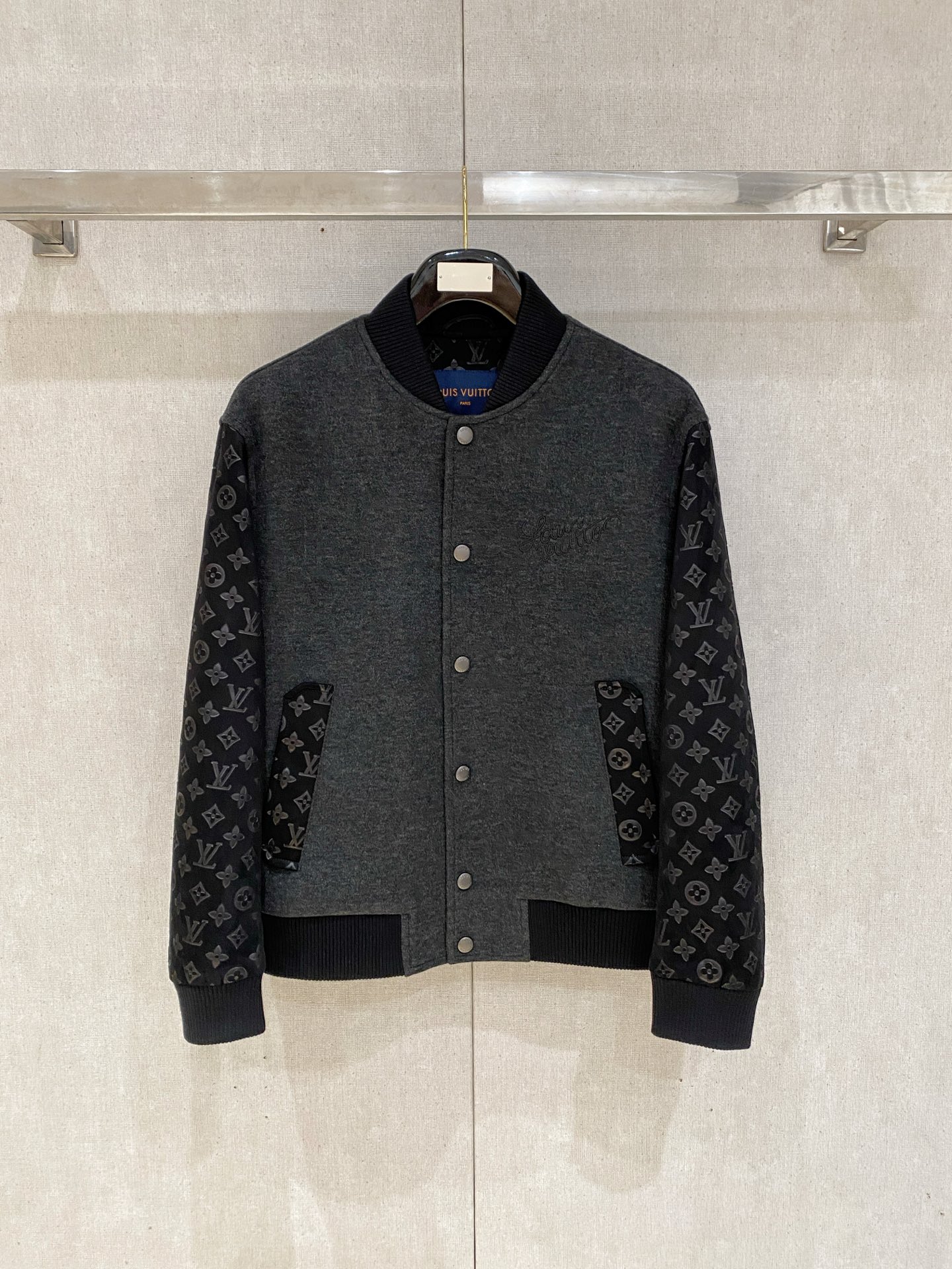 Louis Vuitton Gray Monogram Sleeve Bomber Jacket