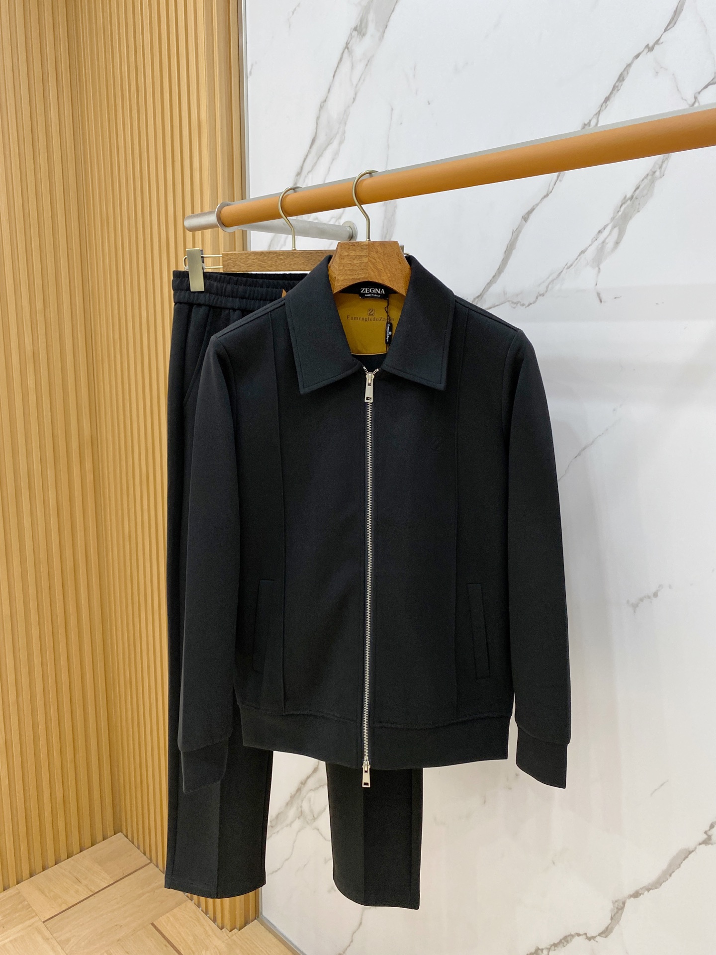 Zegna Black Zip Jacket and Pants Set