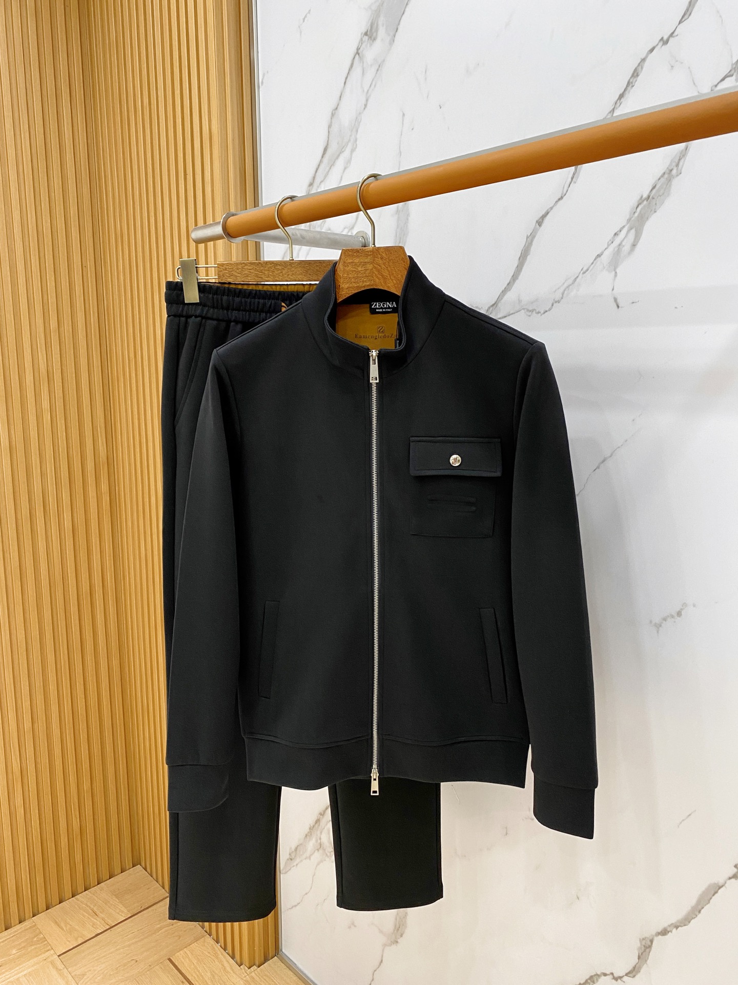 Zegna Black Pocket Jacket and Pants Set