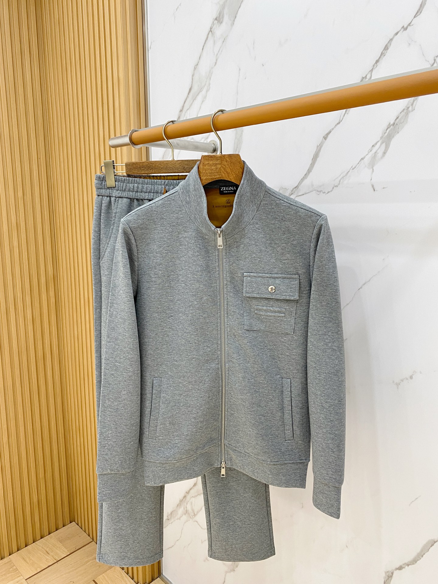 Zegna Gray Pocket Jacket and Pants Set