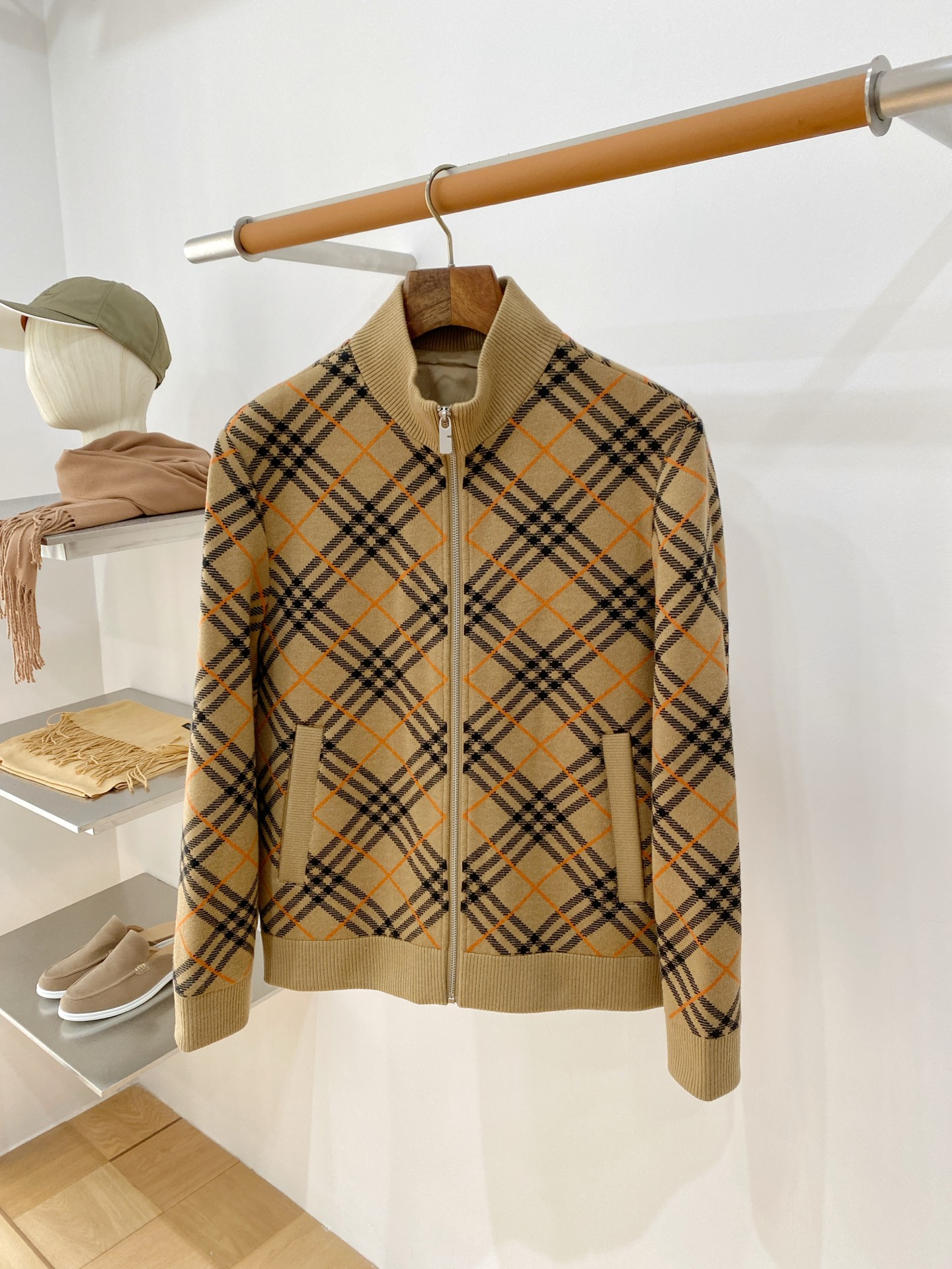 Burberry Beige Check Bomber Jacket