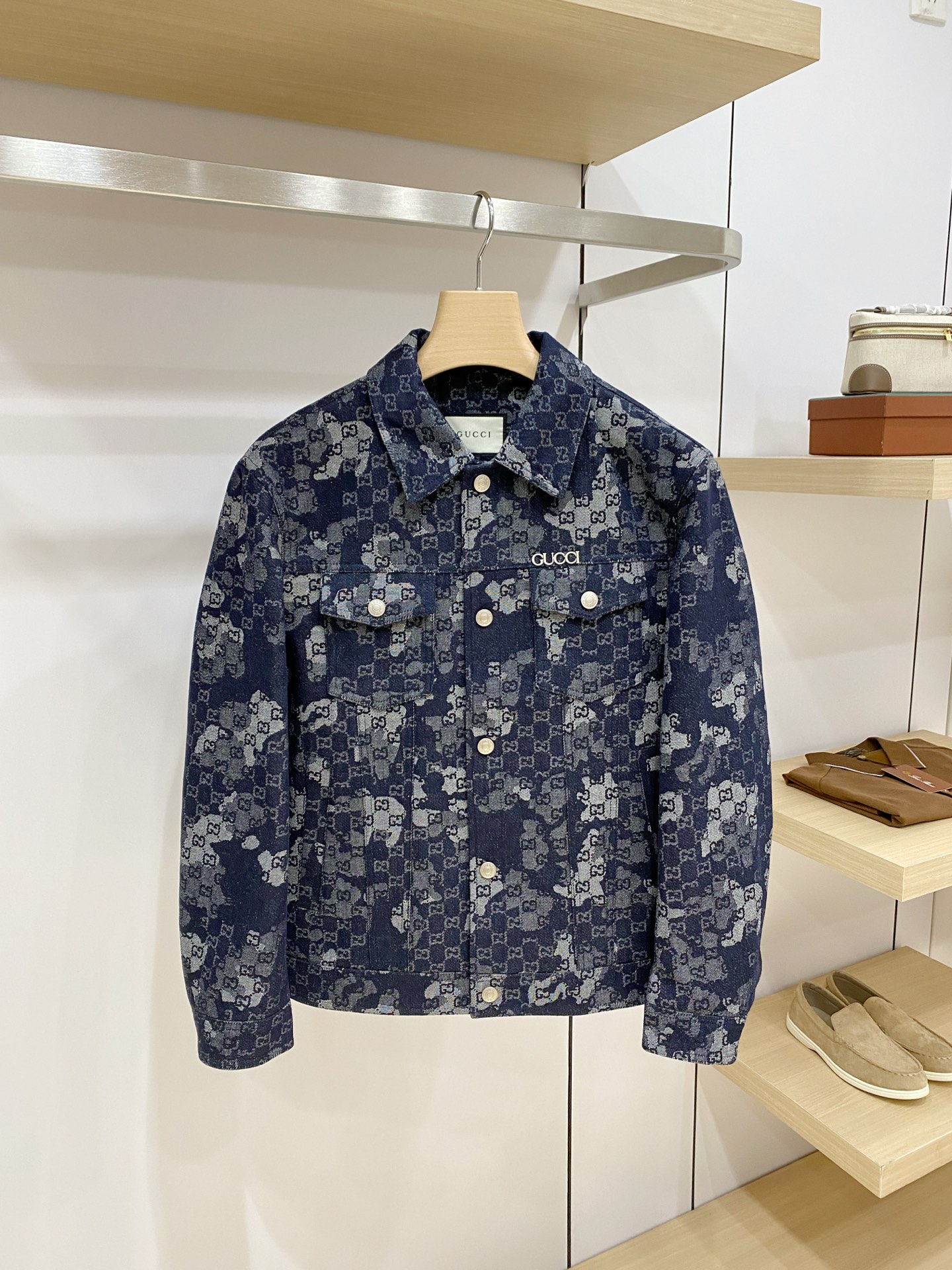 Gucci Navy Floral Button Jacket