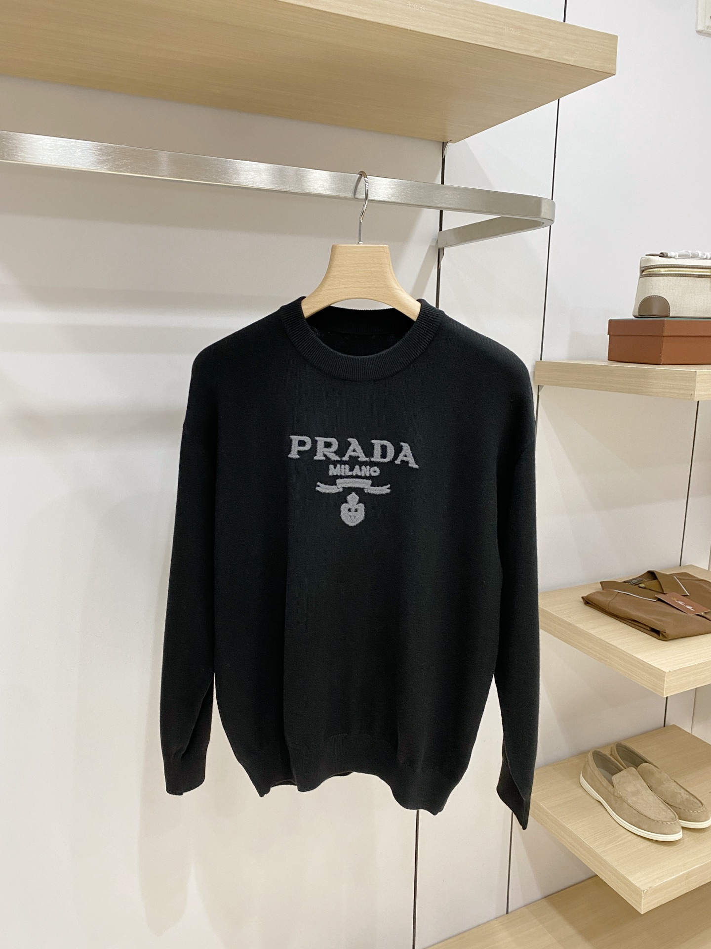 Prada Black Logo Crewneck Sweater