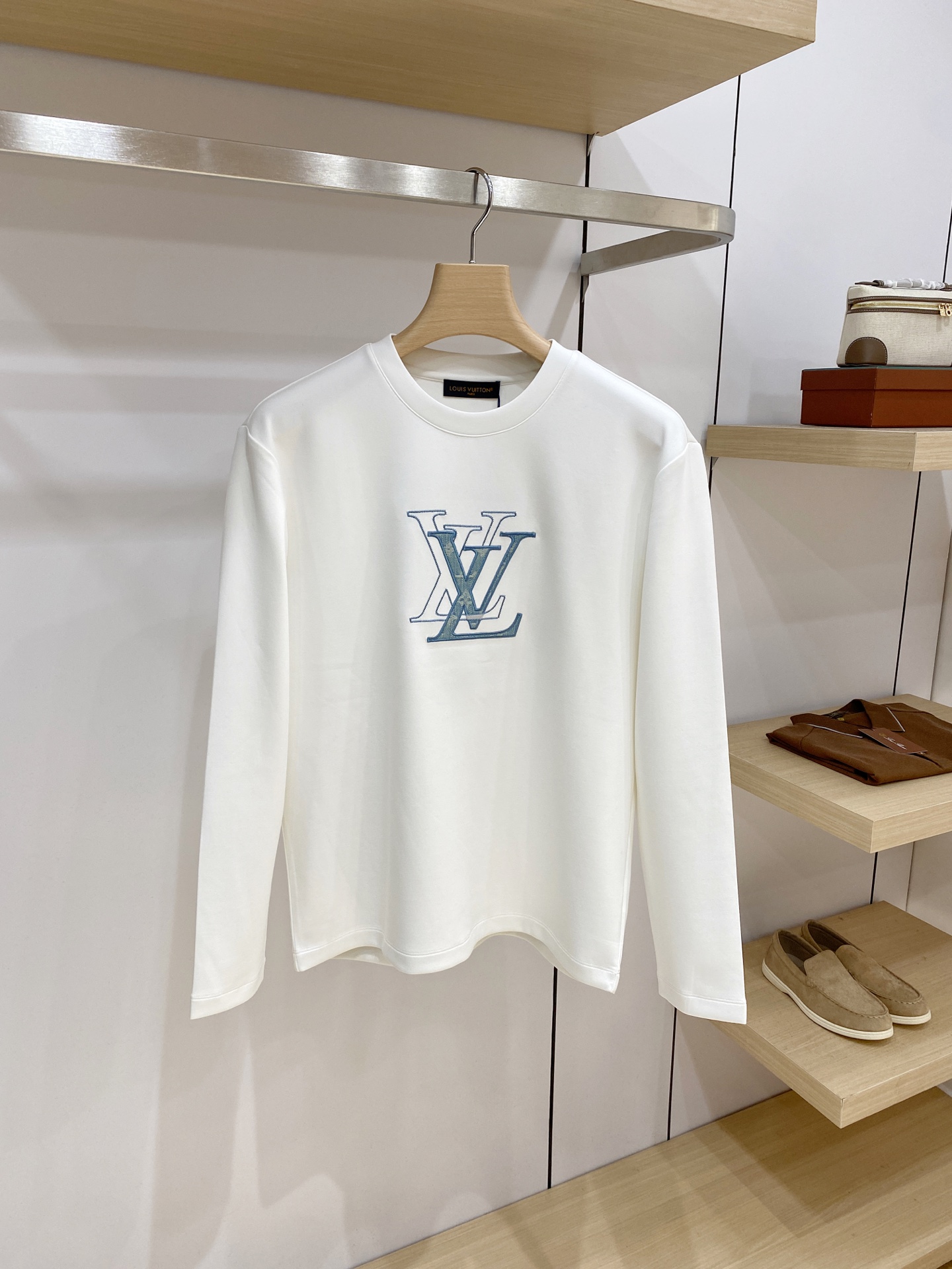 Louis Vuitton White Large Logo Long Sleeve T Shirt
