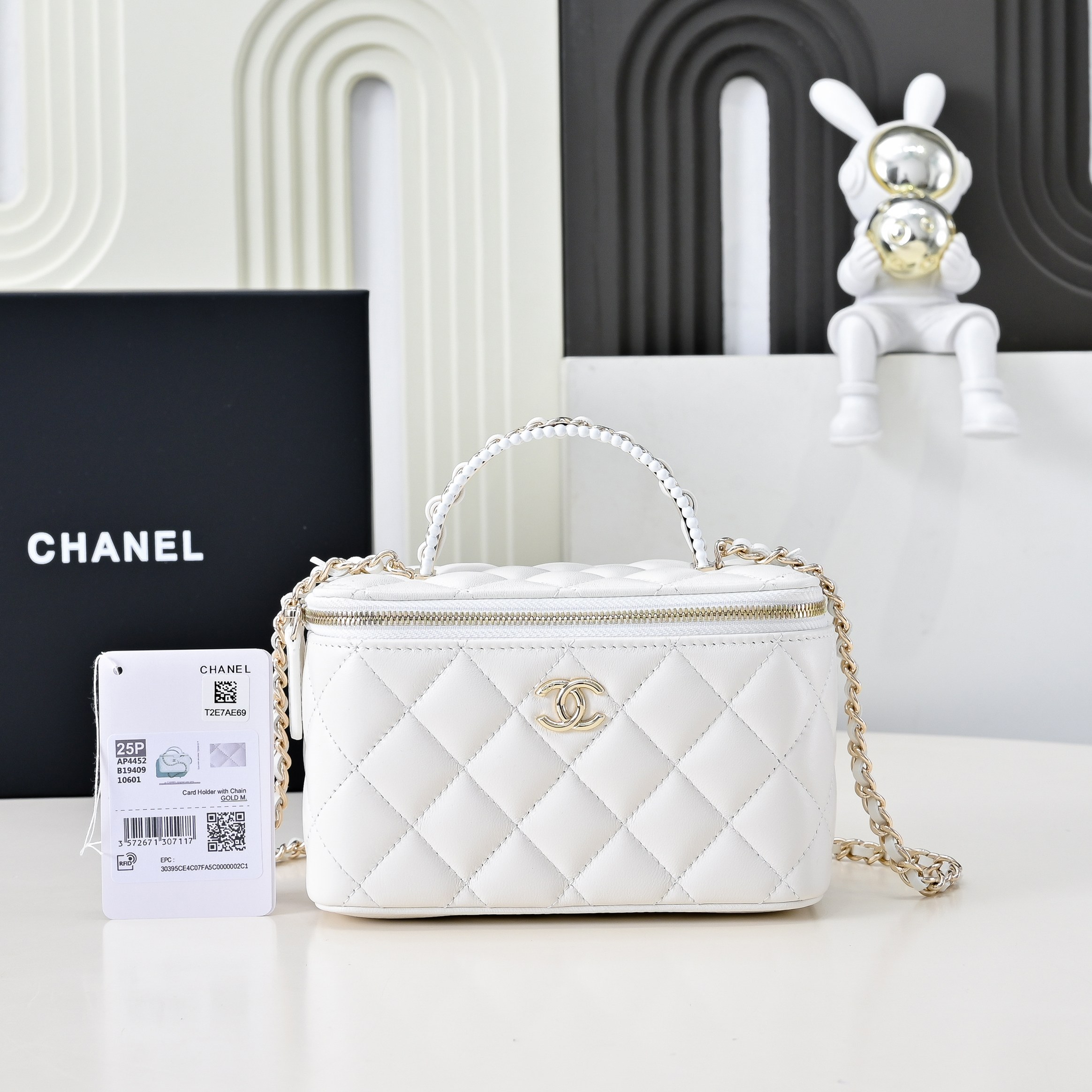 Chanel 25P Nieuwe Geweven Handvat Box Bag Make-up Tas - Wit