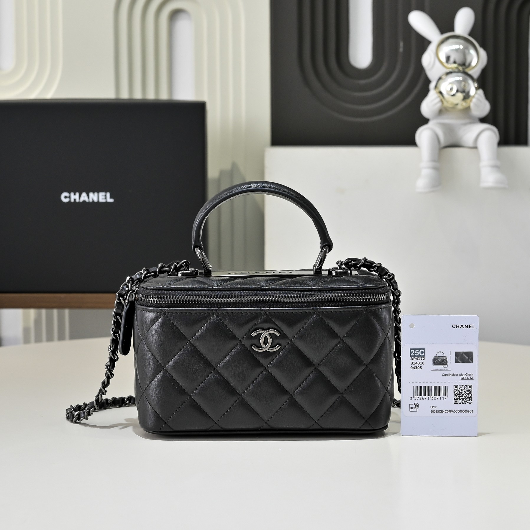 Bolso cosmético con asa Chane1 24C, bolso cruzado para cosméticos con herrajes metálicos estampados en acero, asa con l…