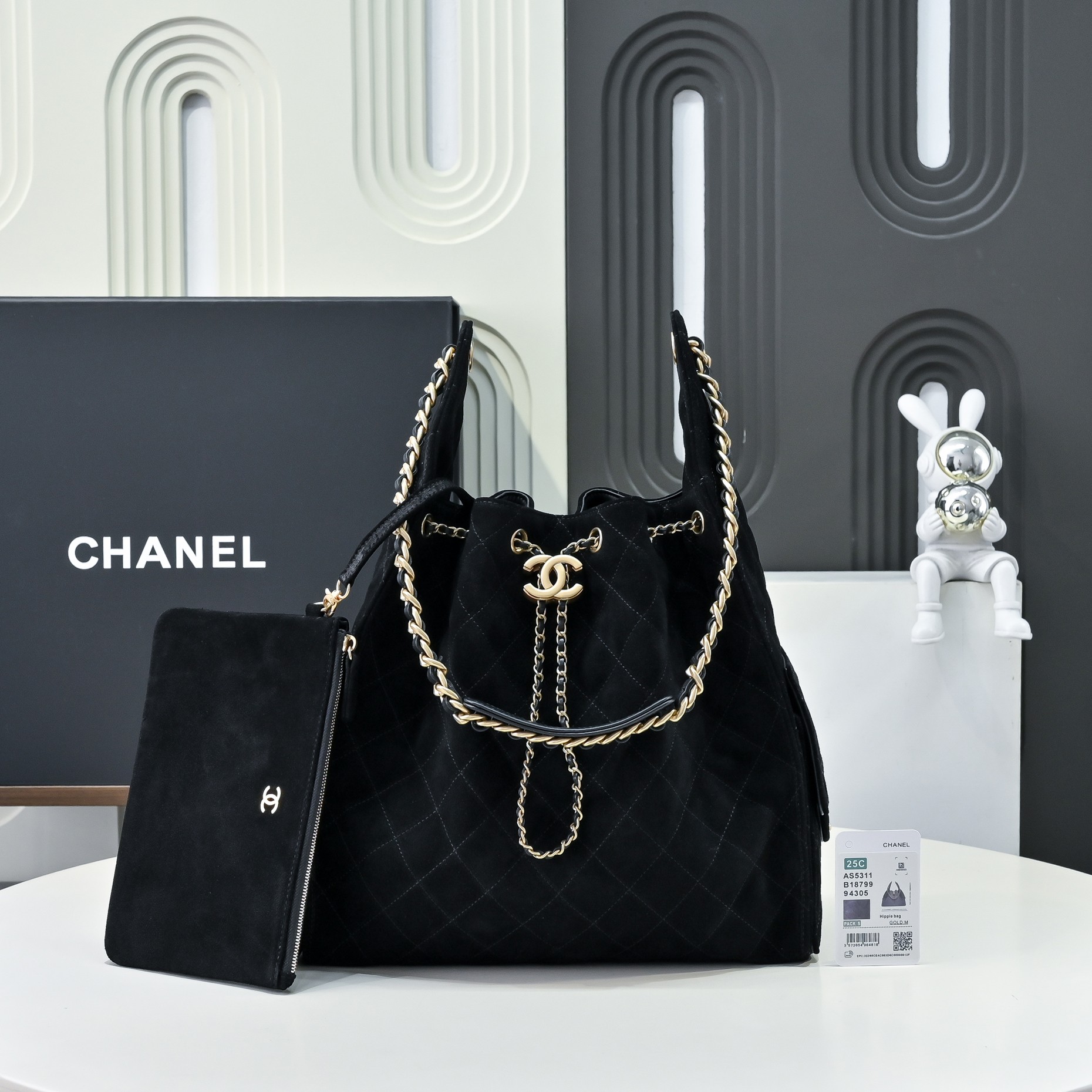 Chanel Multi-Pocket Hobo Bag, Suede Leather, Chain Detail - Chic & Spacious