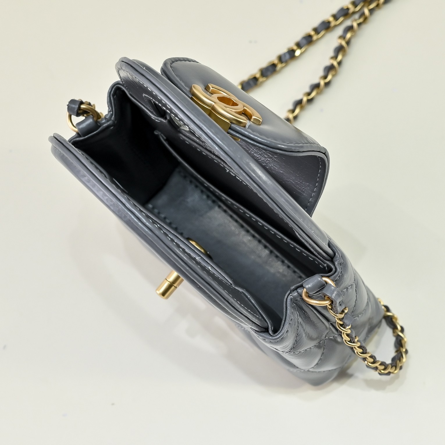 Chanel Style Grey Leather Top Handle Bag style reference detail image 7 from source 776489