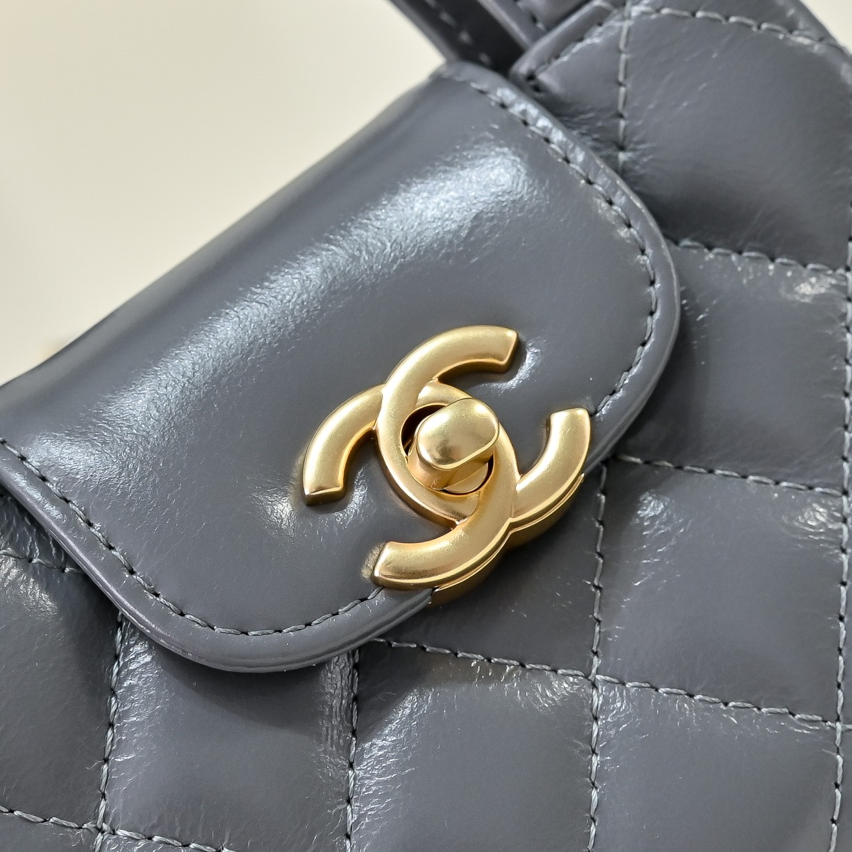 Chanel Style Grey Leather Top Handle Bag style reference detail image 6 from source 776489