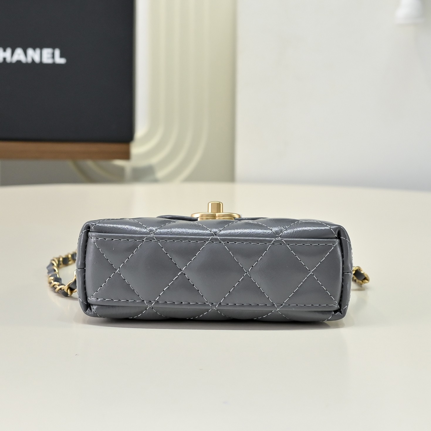 Chanel Style Grey Leather Top Handle Bag style reference detail image 4 from source 776489