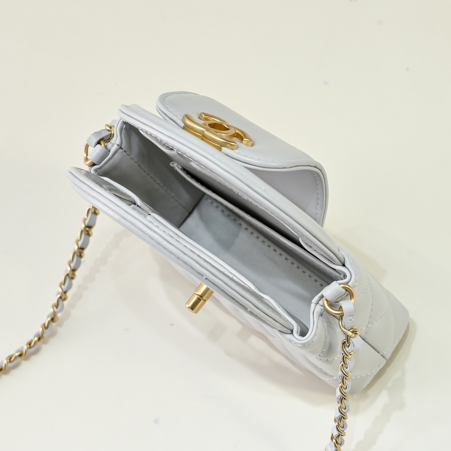 Chanel Style Grey Leather Top Handle Bag style reference detail image 7 from source 776490