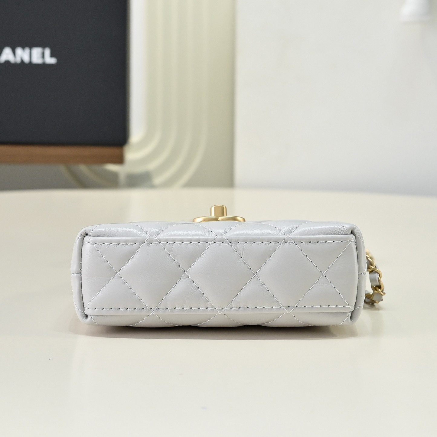 Chanel Style Grey Leather Top Handle Bag style reference detail image 3 from source 776490