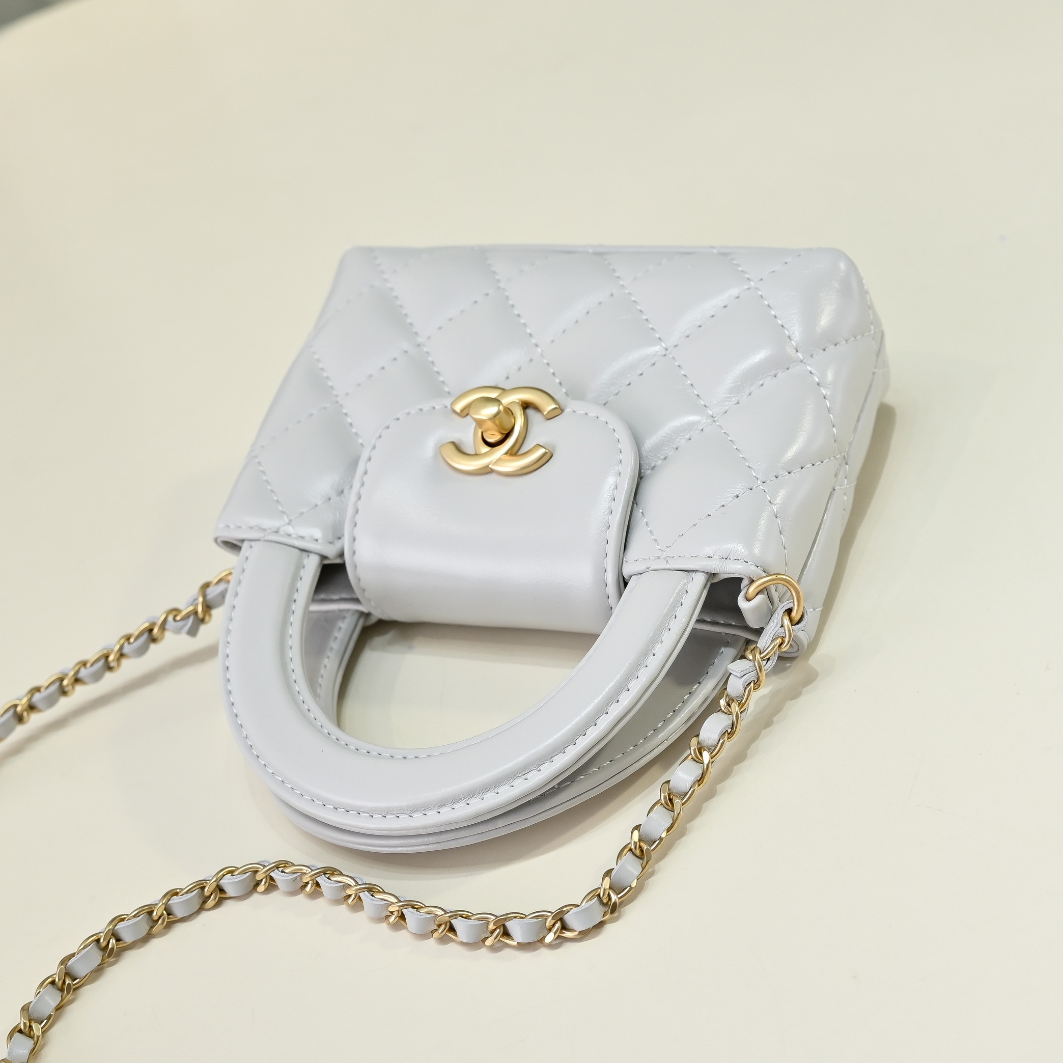 Chanel Style Grey Leather Top Handle Bag style reference detail image 4 from source 776490