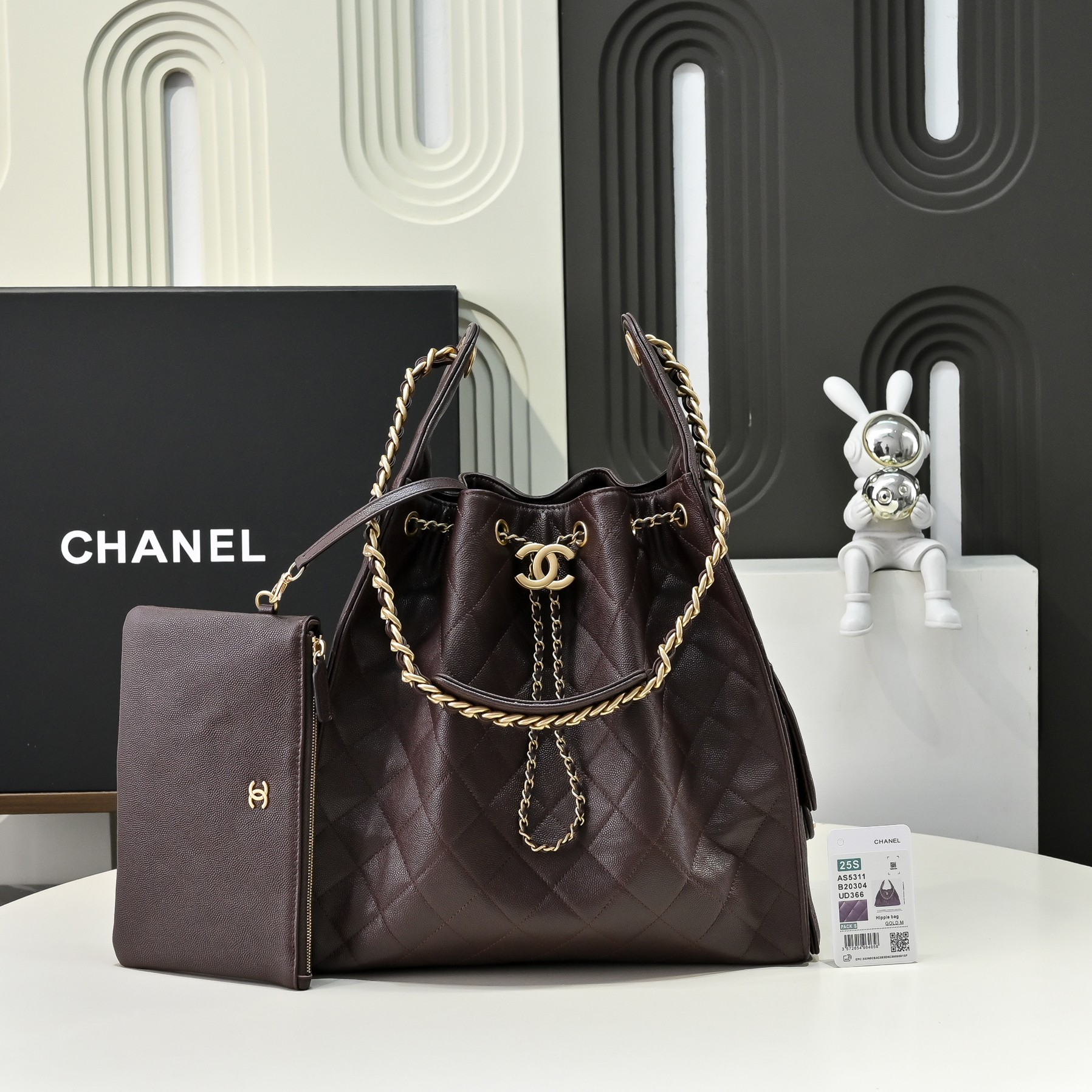 Chanel Multi-Pocket Hobo Bag: Coffee Suede with Gold Hardware and CC Logo
