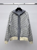 Dior Clothing Coats & Jackets Grey Printing Cashmere Wool Oblique Hooded Top
