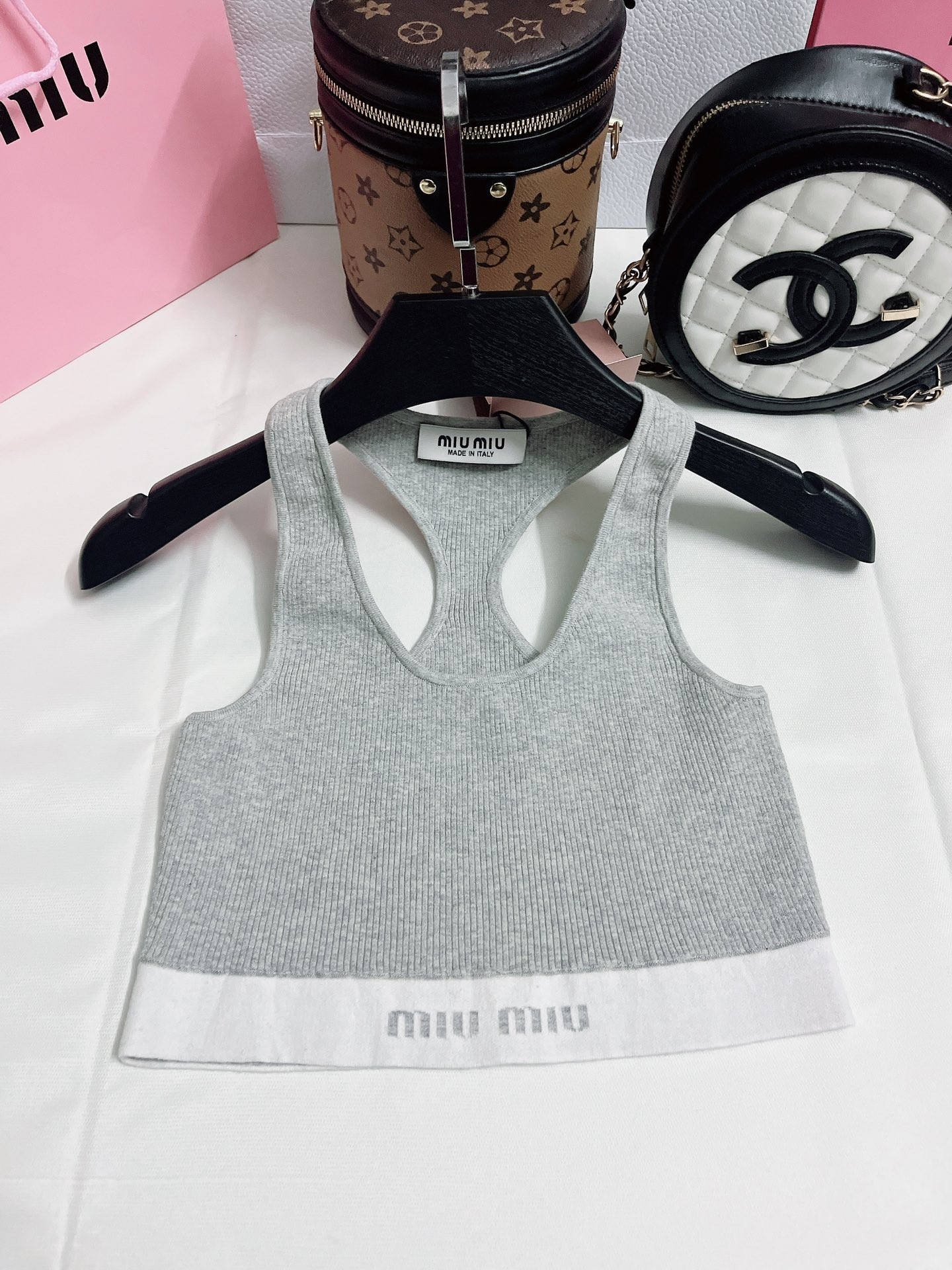 MiuMiu Clothing Tank Tops&Camis Grey Knitting Spring/Summer Collection