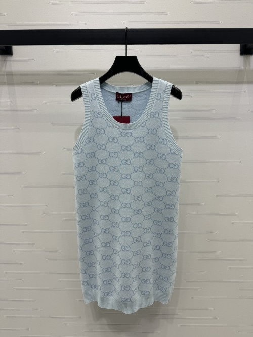 Gucci Sleeveless Knit Dress - Jacquard Logo, Wool, Relaxed Fit 1 Gucci Sleeveless Knit Dress – Jacquard Logo, Wool, Relaxed Fit