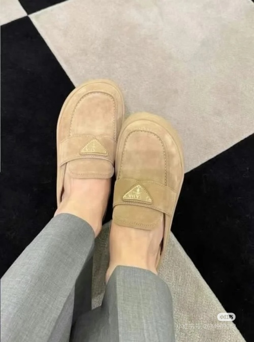 Prada Women's Suede Mules with Triangle Logo - Comfort & Style 1 Prada Women's Suede Mules with Triangle Logo - Comfort & Style