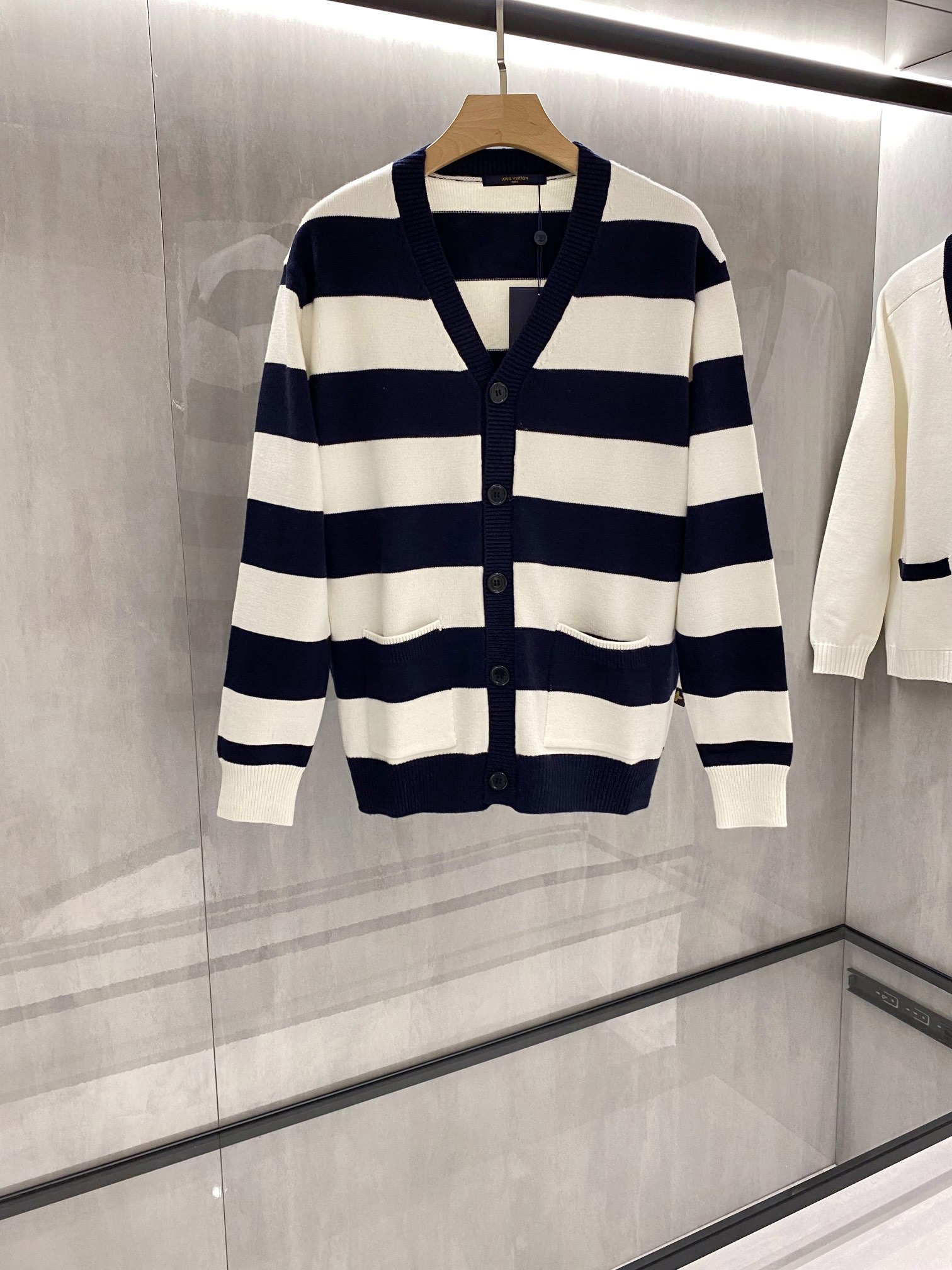 Louis Vuitton Clothing Cardigans Knit Sweater Sweatshirts Black White Weave Unisex Damier Azur Cotton Knitting Wool Spring/Fall Collection LL1670320