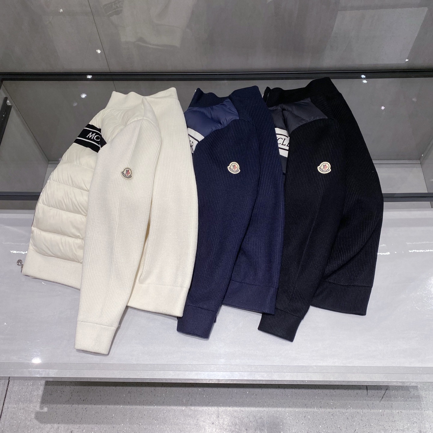 新品)Moncl*r 25ss秋冬针织袖保暖羽绒立领飞行夹克上衣，LL男款时尚休闲经典LOGO飞行夹克羽