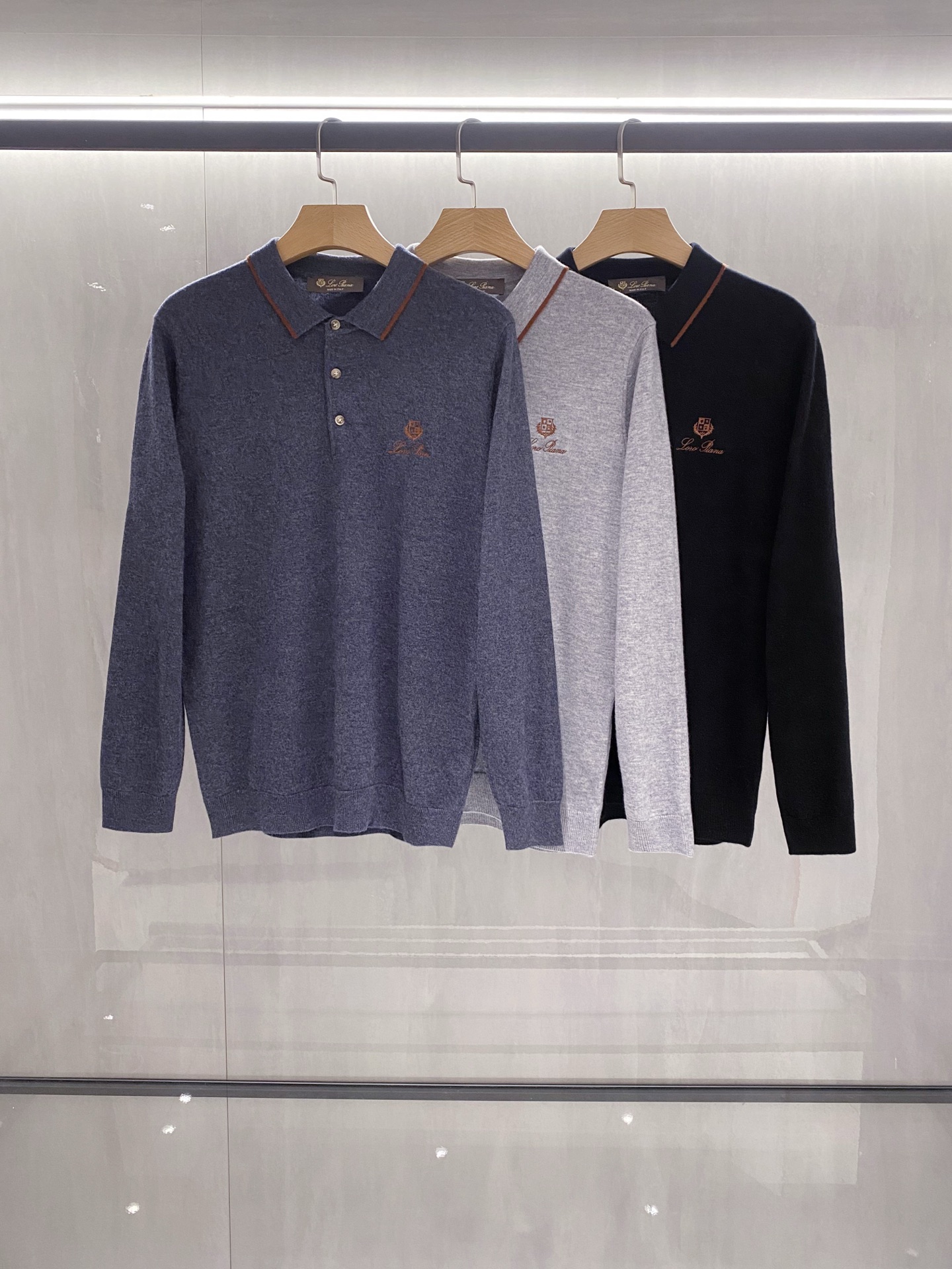 Men's Wool Cashmere Blend Knit Polo Shirt with Embroidered Logo
