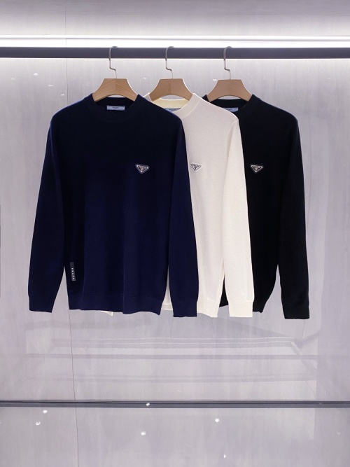 Men's Wool Cashmere Blend Crew Neck Sweater with Triangle Logo 6 Men's Wool Cashmere Blend Crew Neck Sweater with Triangle Logo