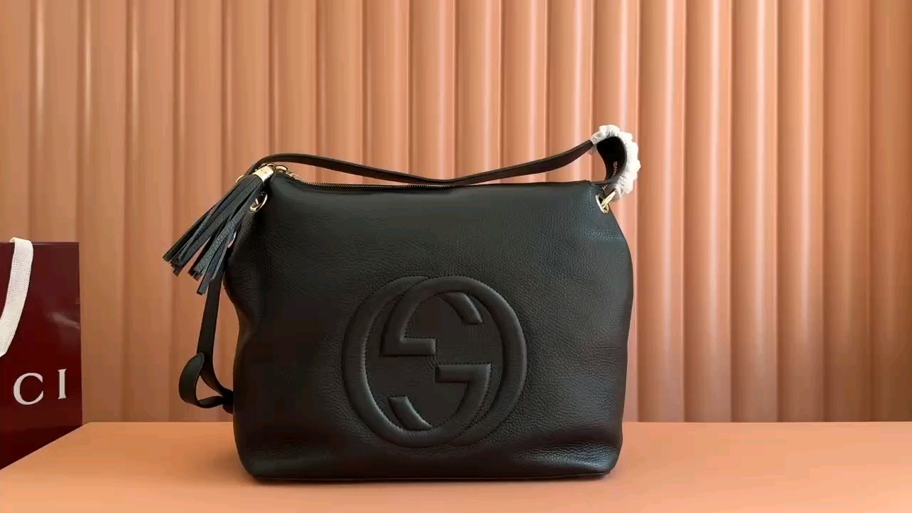 Gucci Black Leather Soho Shoulder Bag with Tassel, 35*30*15 cm