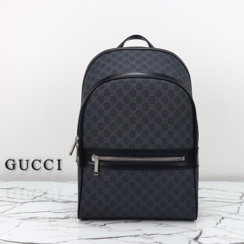 Gucci GG Supreme Canvas Backpack Black Leather Trim, 28x44x15.5cm 1 Gucci GG Supreme Canvas Backpack Black Leather Trim, 28x44x15.5cm