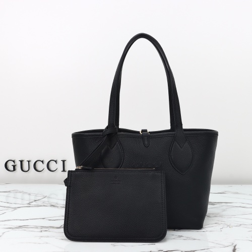 Gucci Leather Tote Bag with Pouch, Black, 21-50x18.5x16cm 1 Gucci Leather Tote Bag with Pouch, Black, 21-50x18.5x16cm