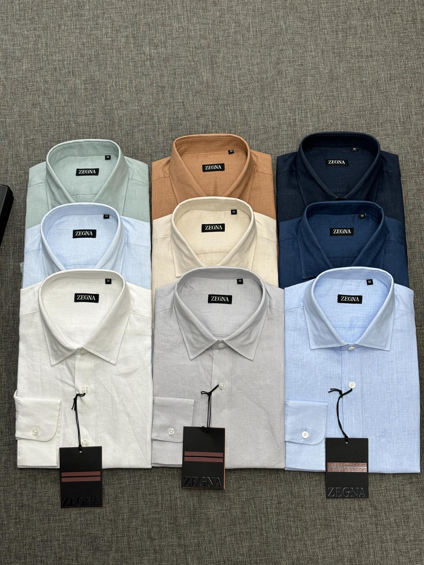 2026杰尼亚官网款最全亚麻9色衬衫老钱高奢绅士亚麻面料。男士长袖衬衫设计上沿袭了一贯滴现代极简主义基调