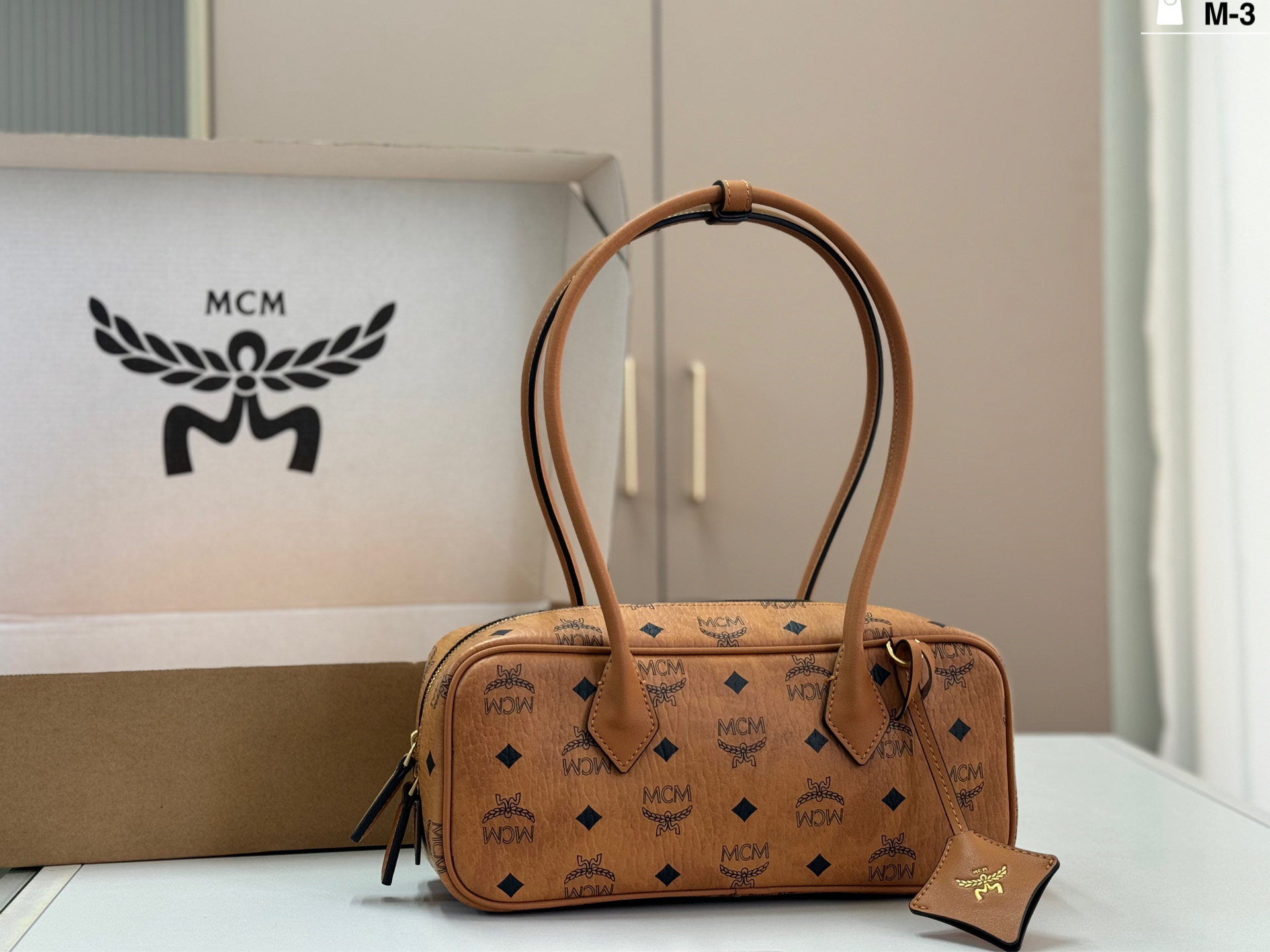 Pp155 M-3 size 28x12 folding box MCM cognac sausage bag, classic Visetos monogram + cognac tone, retro and stylish! lon…