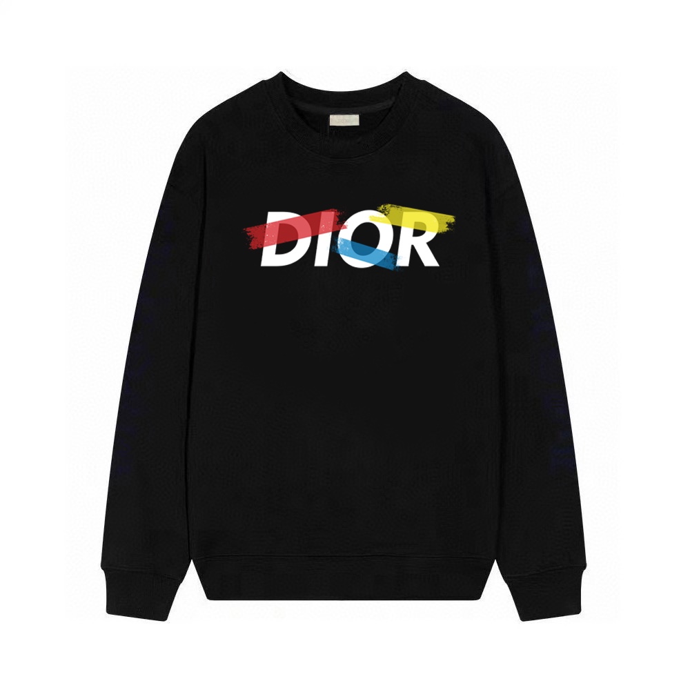 Dior Clothing Sweatshirts Black White Printing Cotton Fabric Long Sleeve