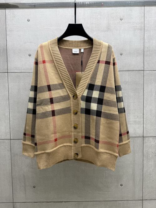 Burberry Women's Classic Check Knit Cardigan, Wool Blend, Brown 1 Burberry Women's Classic Check Knit Cardigan, Wool Blend, Brown